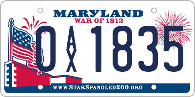 MD license plate 0AX1835