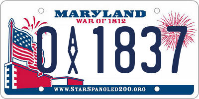 MD license plate 0AX1837