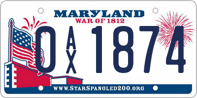 MD license plate 0AX1874