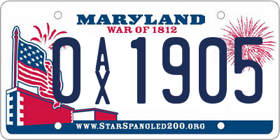 MD license plate 0AX1905