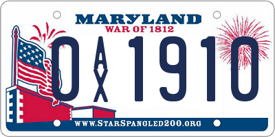 MD license plate 0AX1910