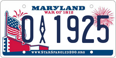 MD license plate 0AX1925