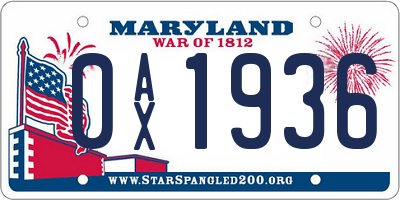 MD license plate 0AX1936