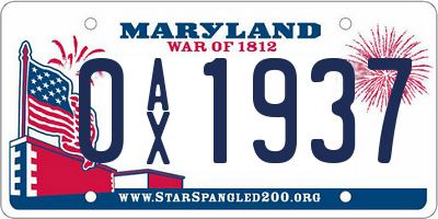 MD license plate 0AX1937