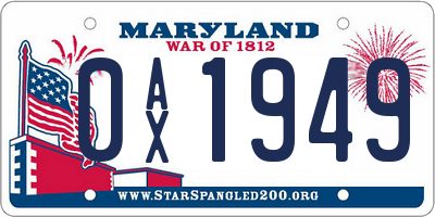 MD license plate 0AX1949