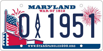 MD license plate 0AX1951