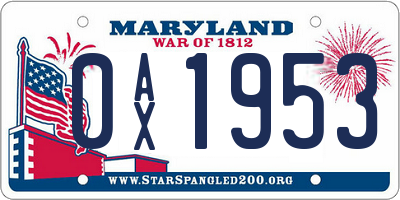 MD license plate 0AX1953