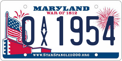 MD license plate 0AX1954