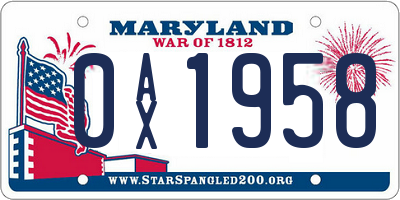 MD license plate 0AX1958