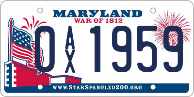 MD license plate 0AX1959