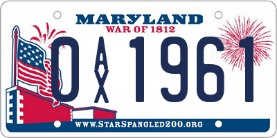 MD license plate 0AX1961