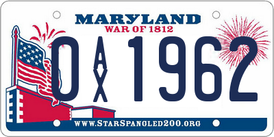 MD license plate 0AX1962