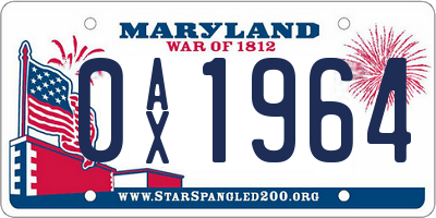 MD license plate 0AX1964