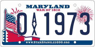 MD license plate 0AX1973