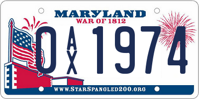 MD license plate 0AX1974