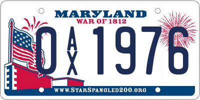 MD license plate 0AX1976