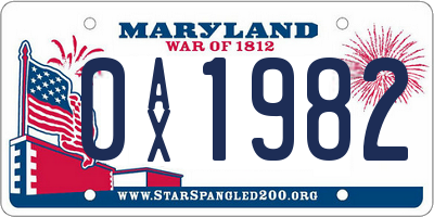 MD license plate 0AX1982