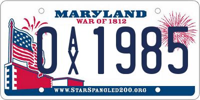 MD license plate 0AX1985