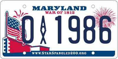 MD license plate 0AX1986
