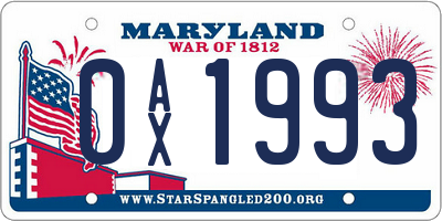 MD license plate 0AX1993