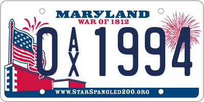 MD license plate 0AX1994
