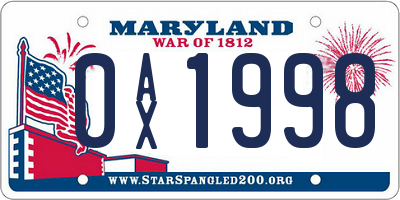 MD license plate 0AX1998