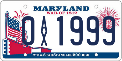 MD license plate 0AX1999