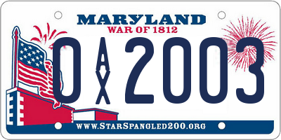 MD license plate 0AX2003