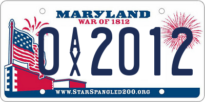 MD license plate 0AX2012