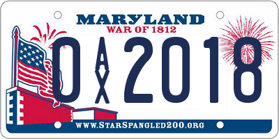MD license plate 0AX2018