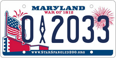 MD license plate 0AX2033