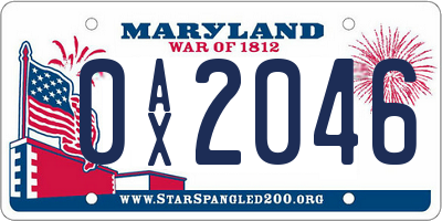 MD license plate 0AX2046
