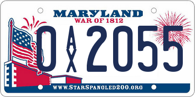 MD license plate 0AX2055