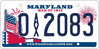 MD license plate 0AX2083