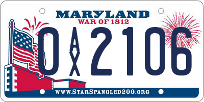MD license plate 0AX2106