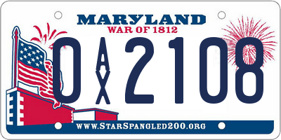 MD license plate 0AX2108