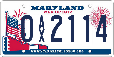 MD license plate 0AX2114