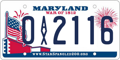 MD license plate 0AX2116