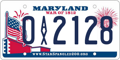 MD license plate 0AX2128
