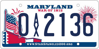 MD license plate 0AX2136