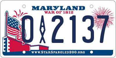 MD license plate 0AX2137