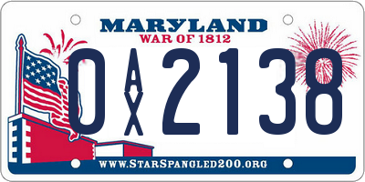 MD license plate 0AX2138