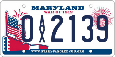 MD license plate 0AX2139