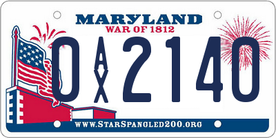 MD license plate 0AX2140