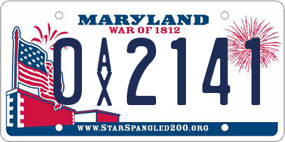 MD license plate 0AX2141