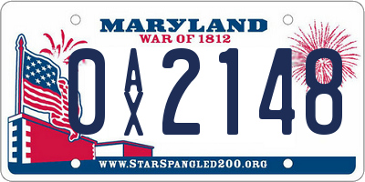 MD license plate 0AX2148