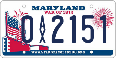 MD license plate 0AX2151
