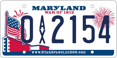 MD license plate 0AX2154