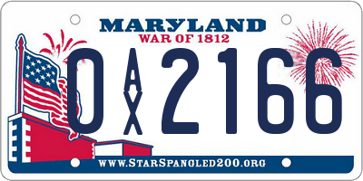 MD license plate 0AX2166