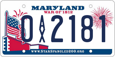 MD license plate 0AX2181